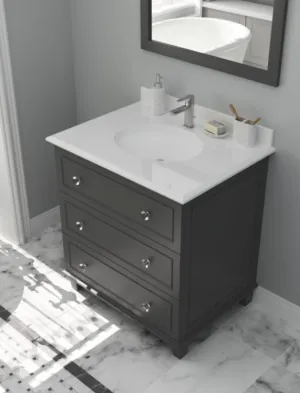 SS313DVN-30G-PW   30" Maple Grey Cabinet   Pure White Countertop