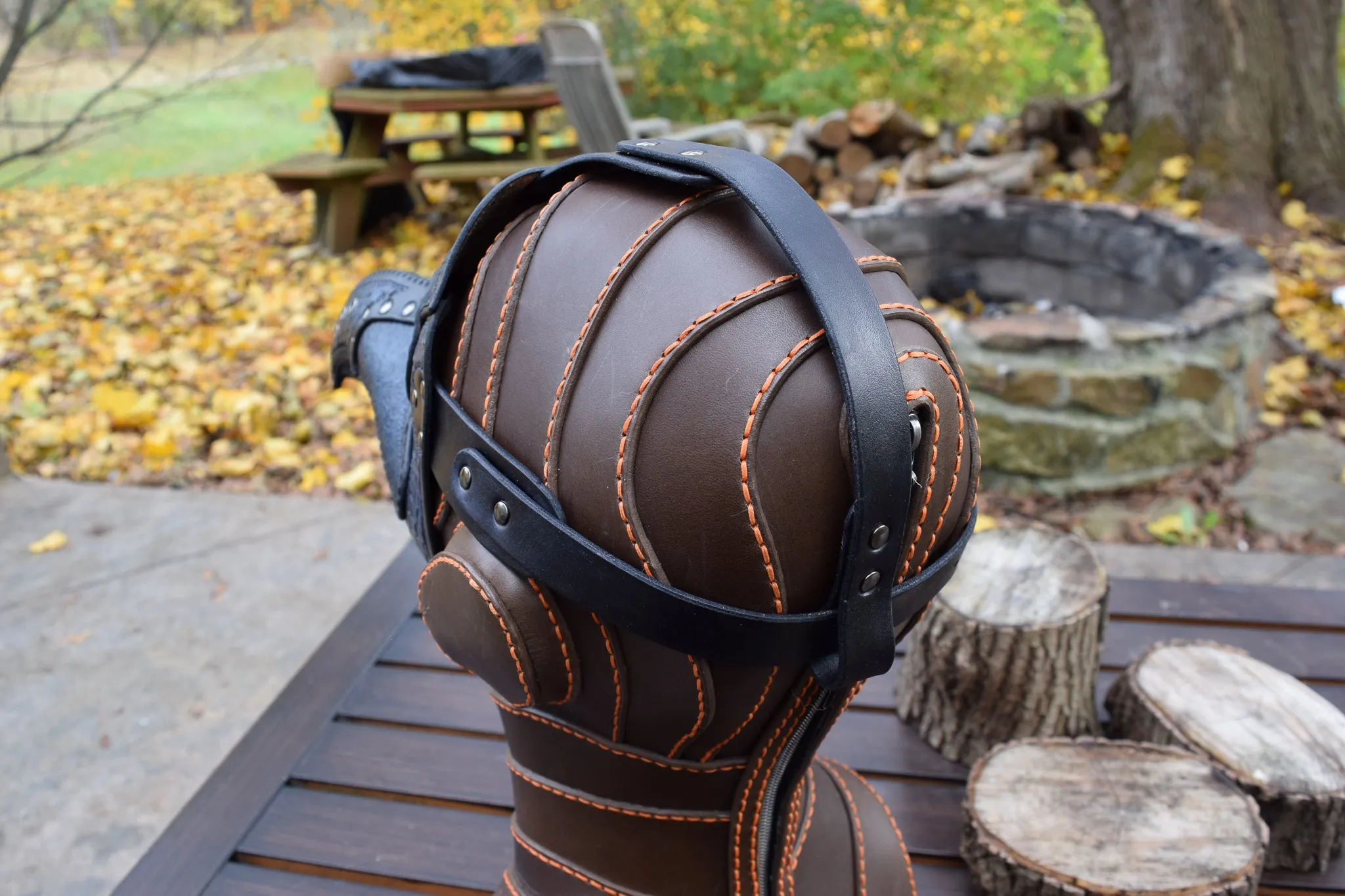 Stamped Leather Plague Doctor mask - Black/Blue (Choose lens color)
