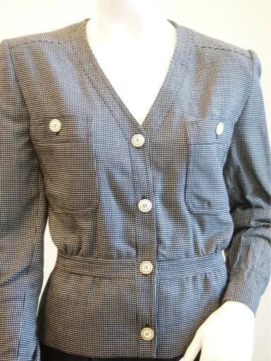 Stay Cool On The Job Vintage Valentino Navy/White Dotted Jacket with fitted Navy Skirt