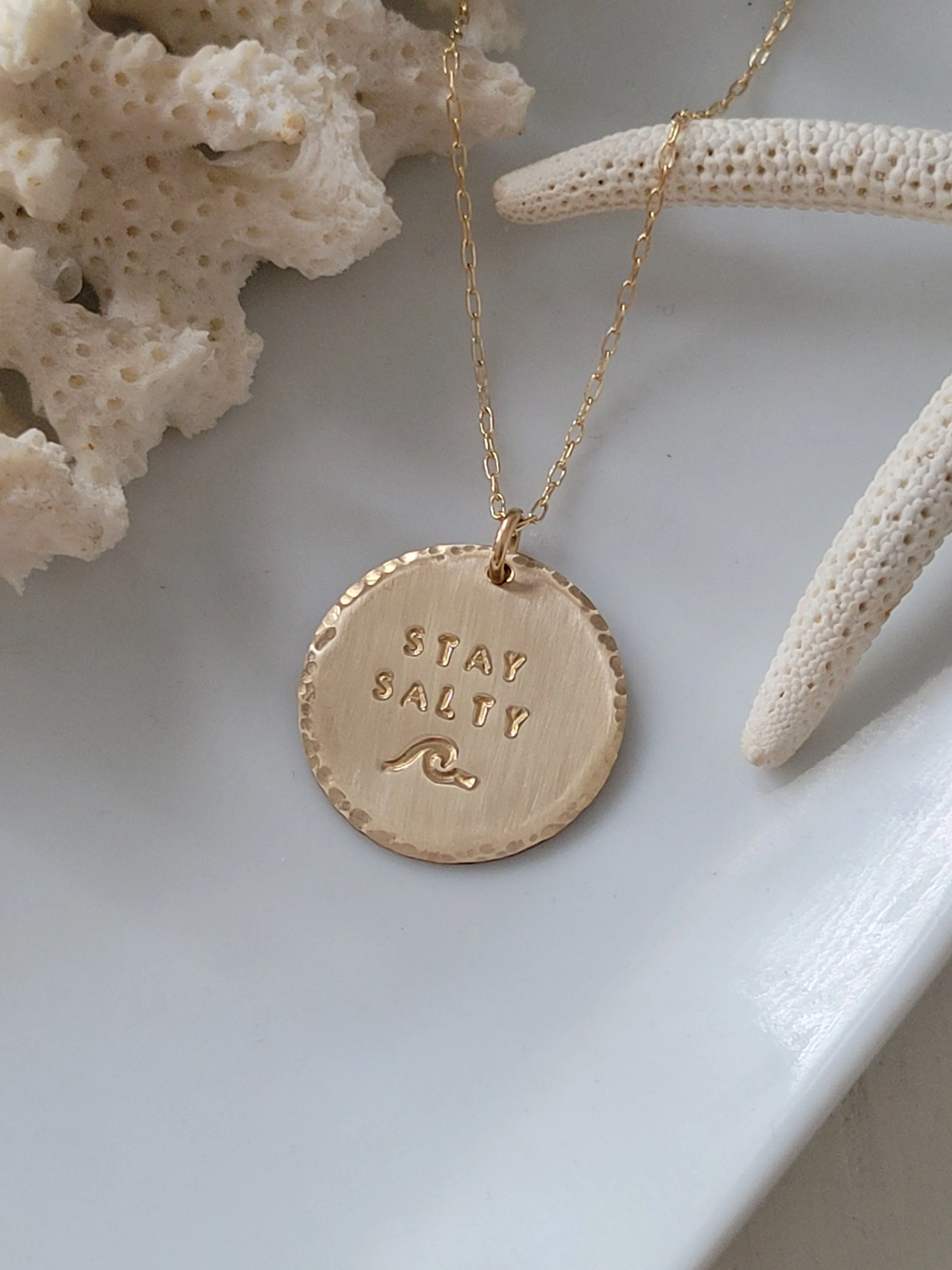 Stay Salty Beach Wave Large Disc Necklace - Sterling, Gold or Rose Gold