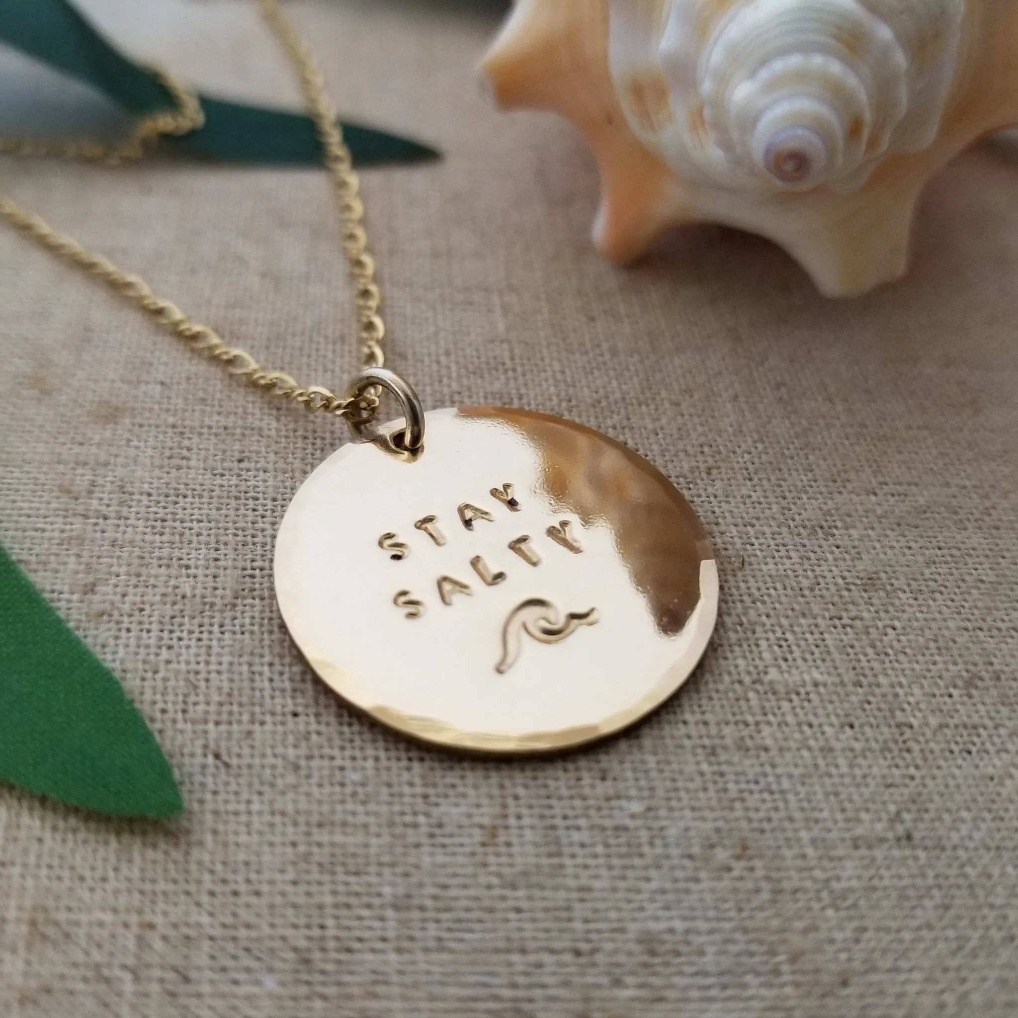 Stay Salty Beach Wave Large Disc Necklace - Sterling, Gold or Rose Gold