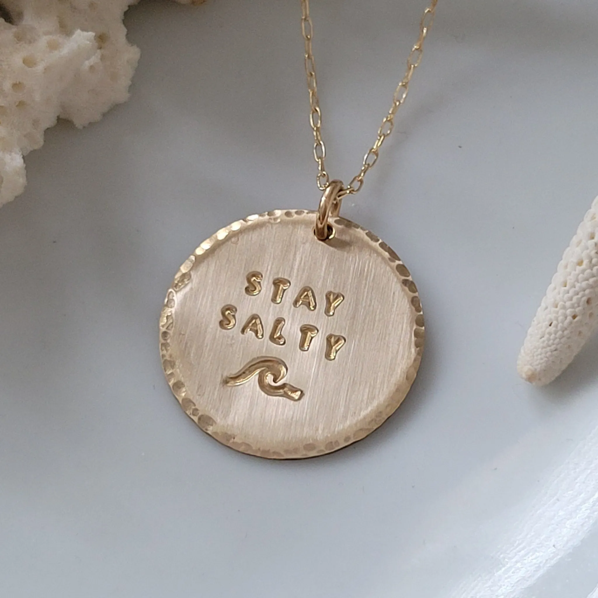 Stay Salty Beach Wave Large Disc Necklace - Sterling, Gold or Rose Gold