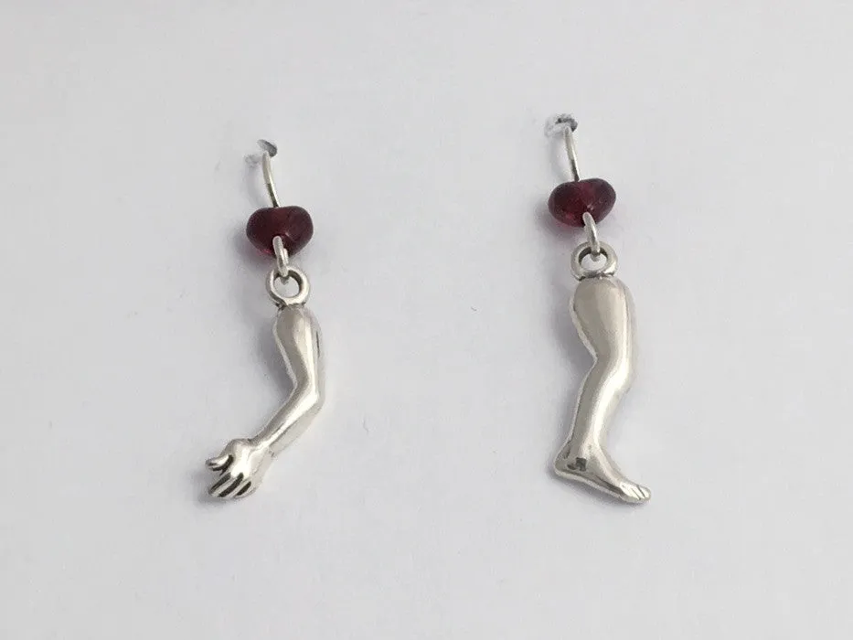 Sterling silver arm and  leg dangle Earrings-doctor, nurse, orthopedics, massage
