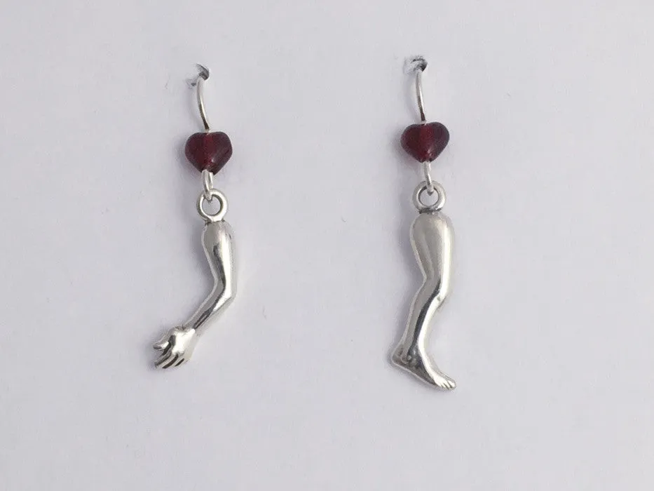 Sterling silver arm and  leg dangle Earrings-doctor, nurse, orthopedics, massage