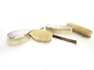 Sterling Silver British Vanity Set Silver Hallmarks Brushes 5 piece