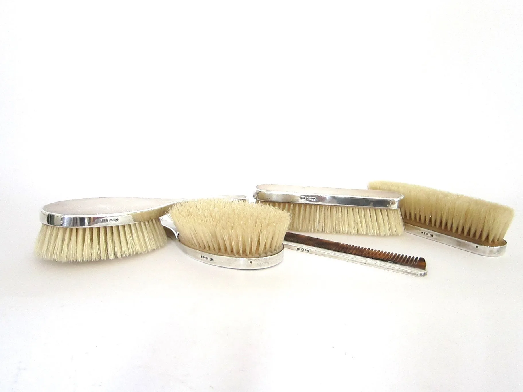 Sterling Silver British Vanity Set Silver Hallmarks Brushes 5 piece