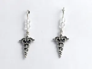 Sterling silver Caduceus dangle  earrings-Doctor- Medicine- Dr., Medical, RN, DR