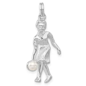 Sterling Silver Lady Bowler w/Simulated Pearl Charm