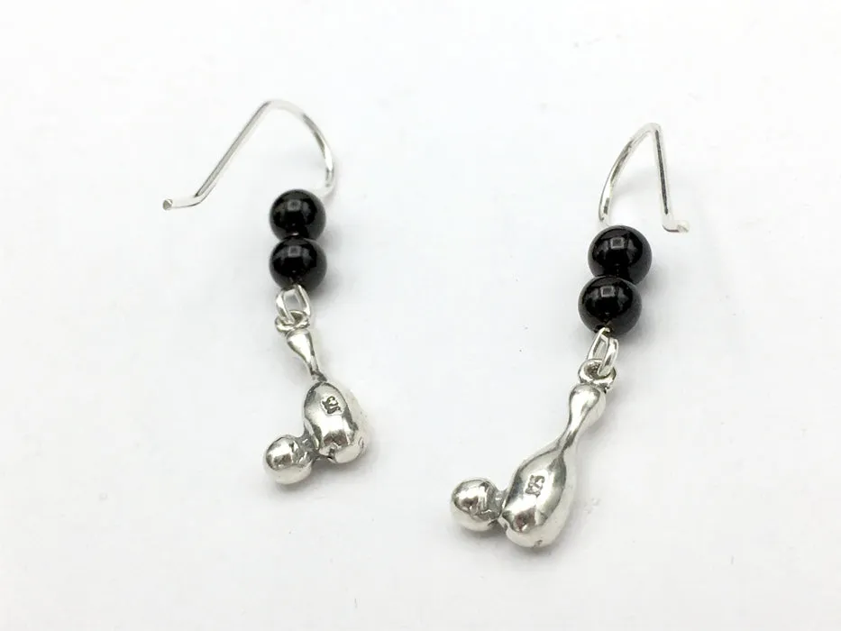 Sterling Silver tiny Bowling Pin and Ball dangle earrings-bowler, team colors, pins