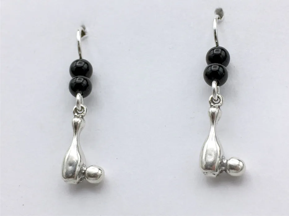 Sterling Silver tiny Bowling Pin and Ball dangle earrings-bowler, team colors, pins