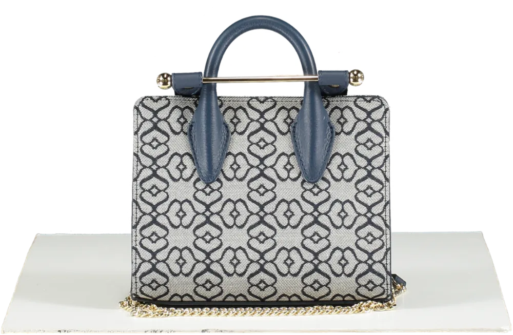 Strathberry Blue Nano Monogram Tote in Box