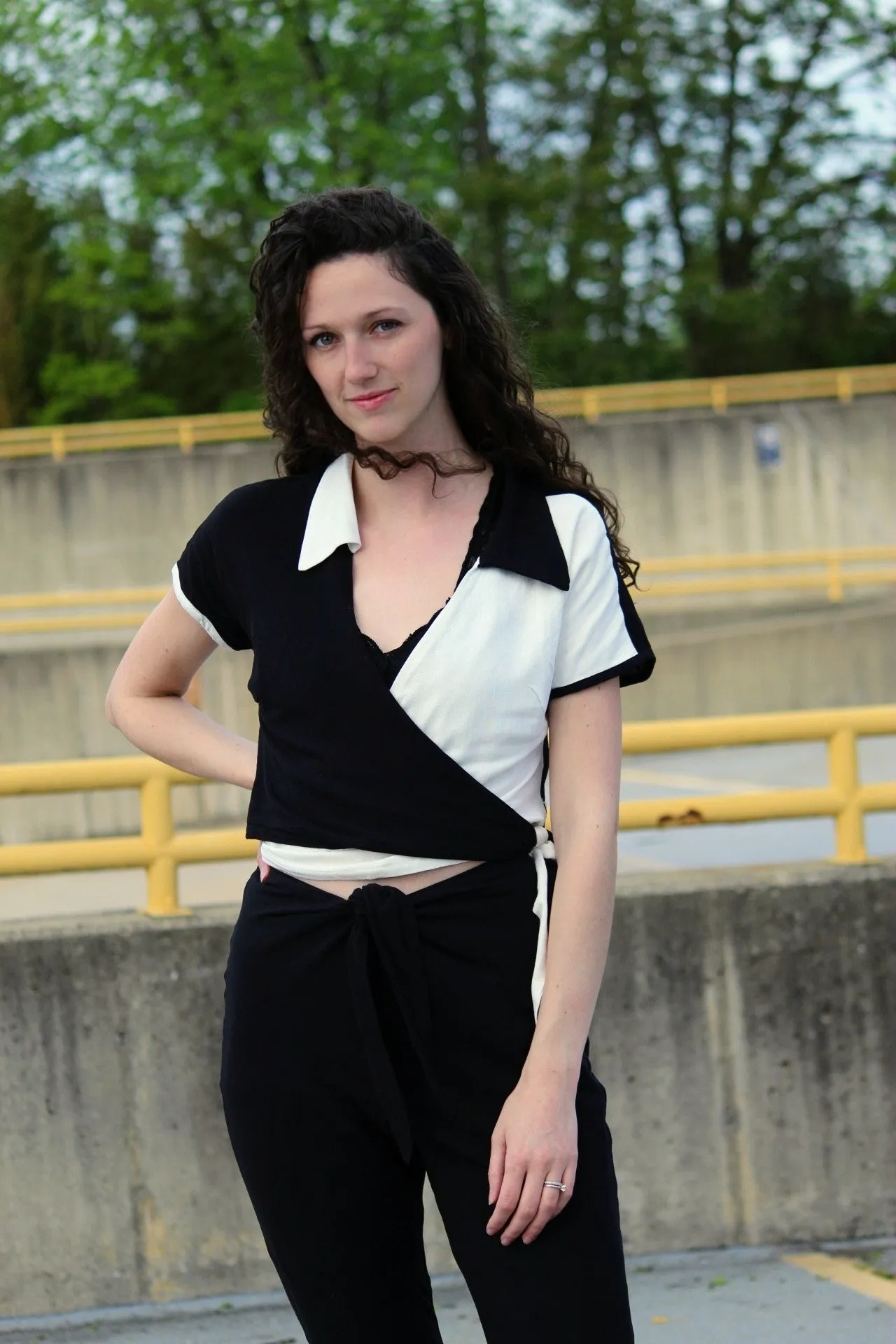 Strike Out Two Tone Wrap Top