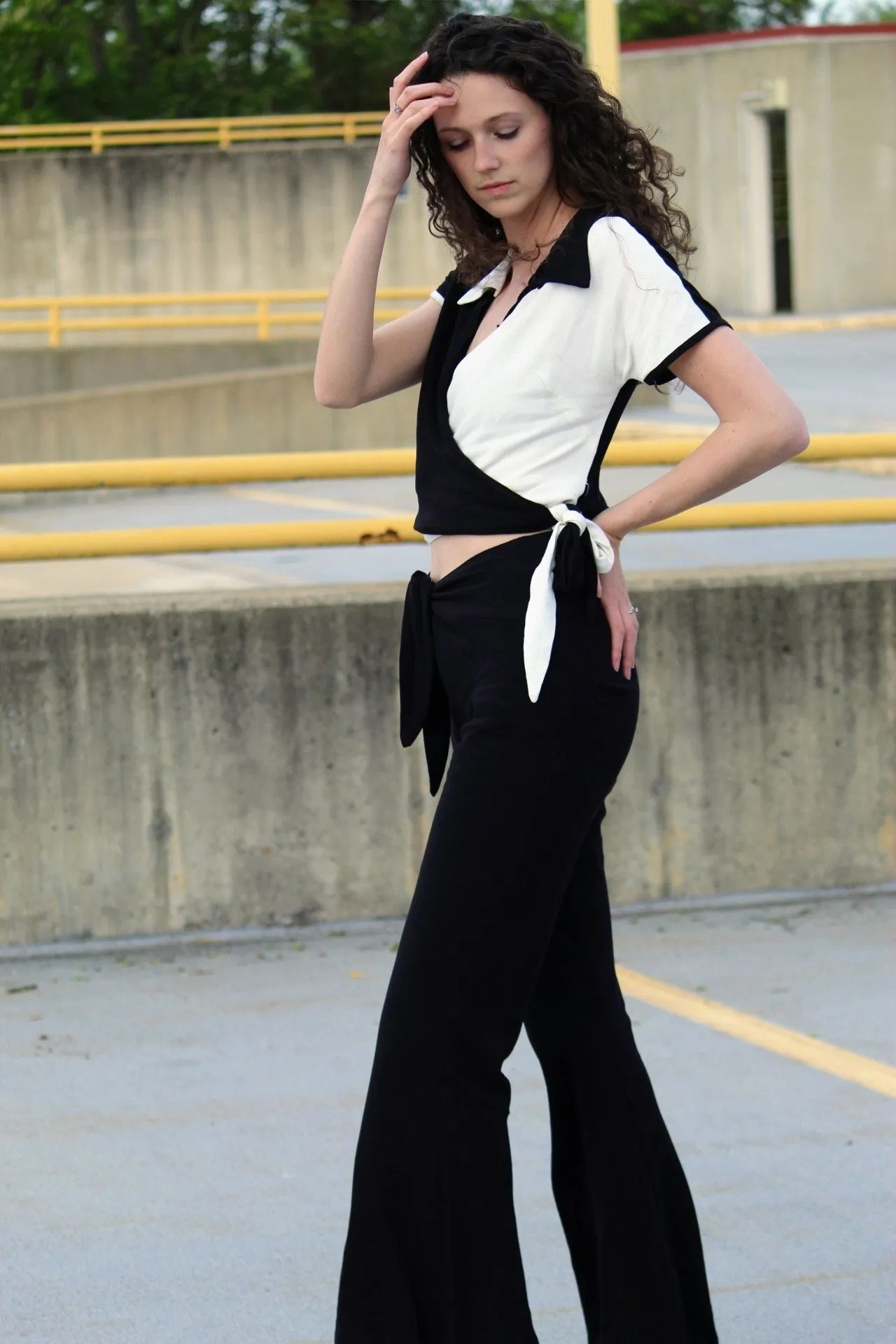 Strike Out Two Tone Wrap Top