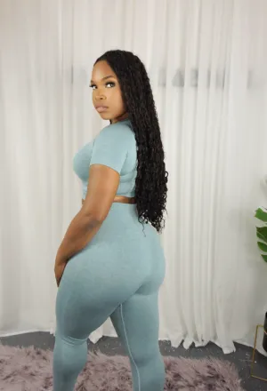 Summer Body 2 Pc Seamless Short Sleeve Crop Top Set