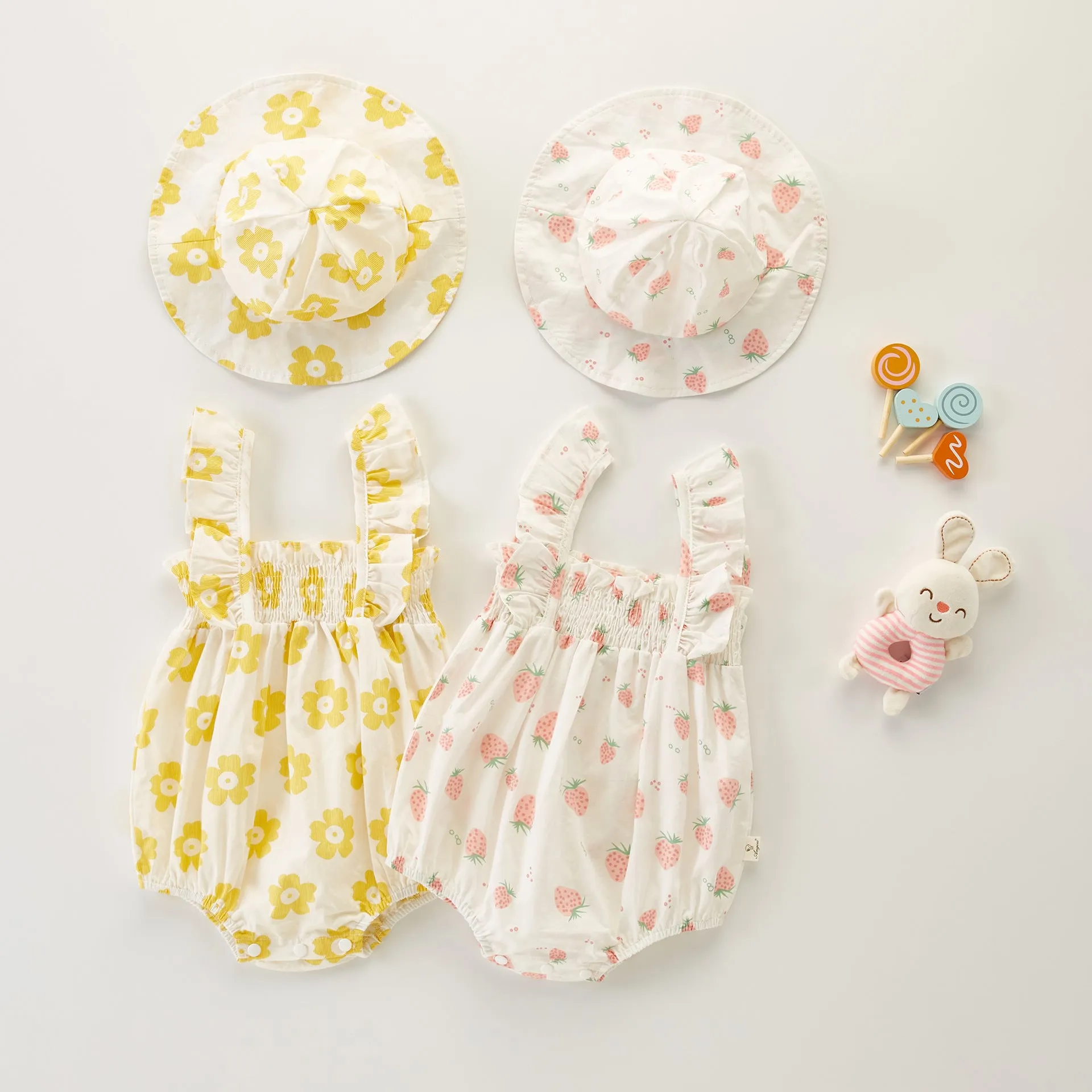 Summer Romper & Hat Set- Yellow floral