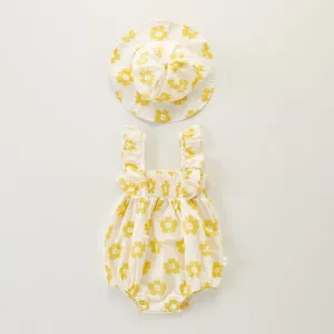 Summer Romper & Hat Set- Yellow floral