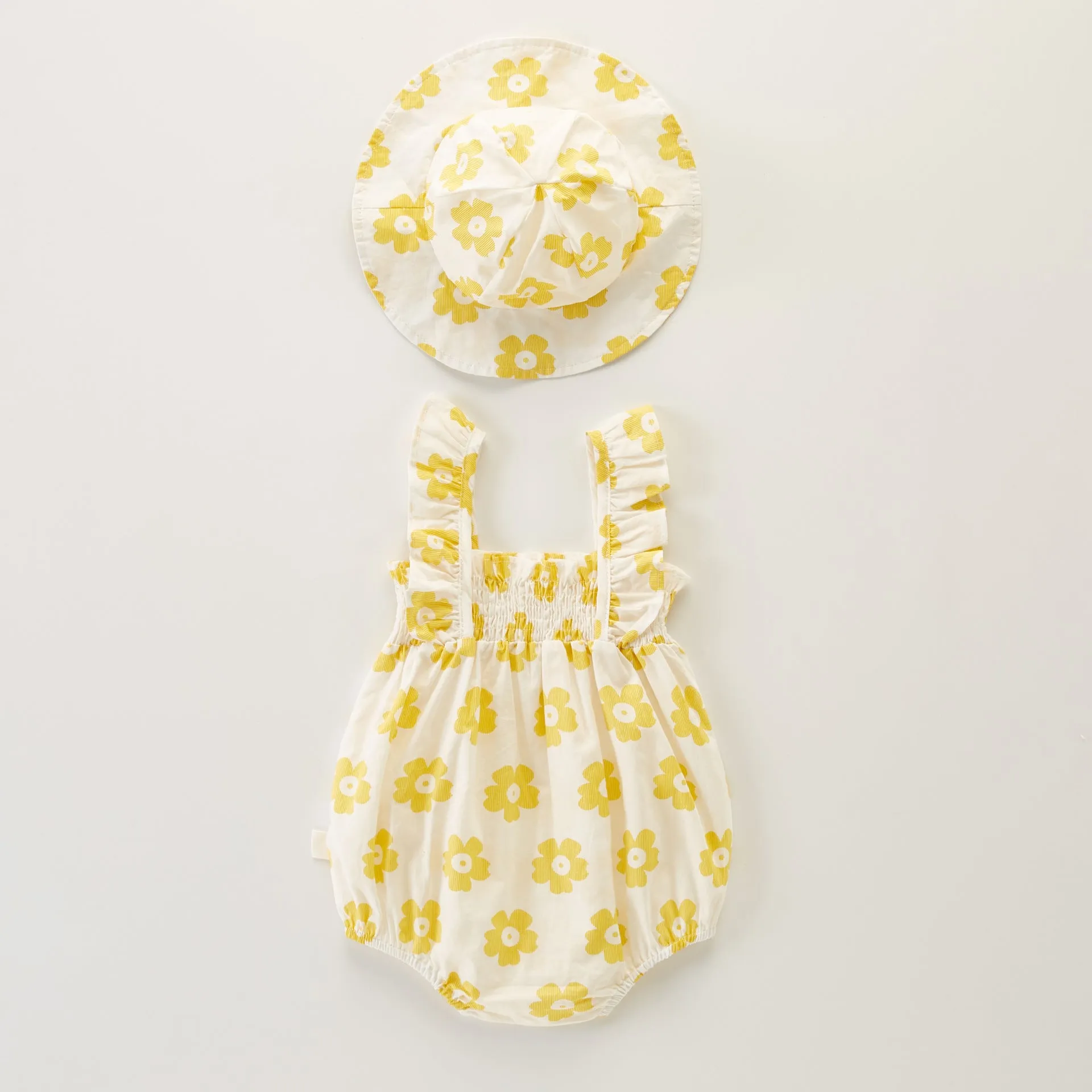Summer Romper & Hat Set- Yellow floral