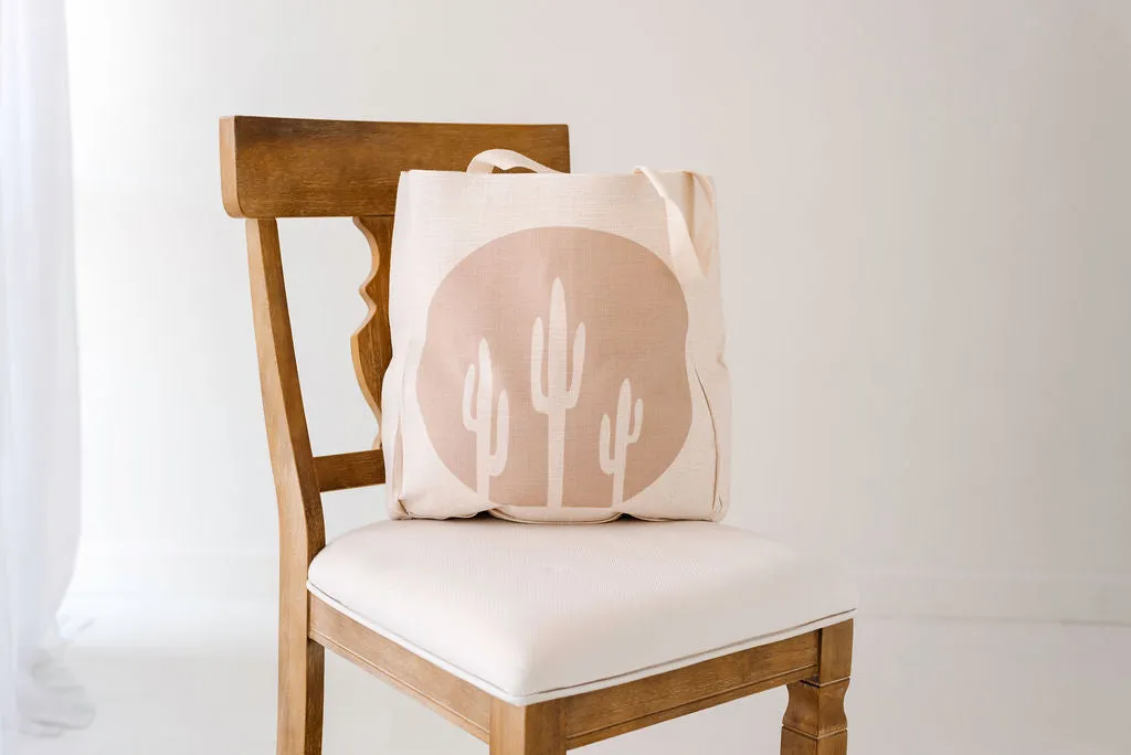 Taupe Saguaro Large Tote Bag, College Student Gift, Mother's Day Gift, Christmas Gift