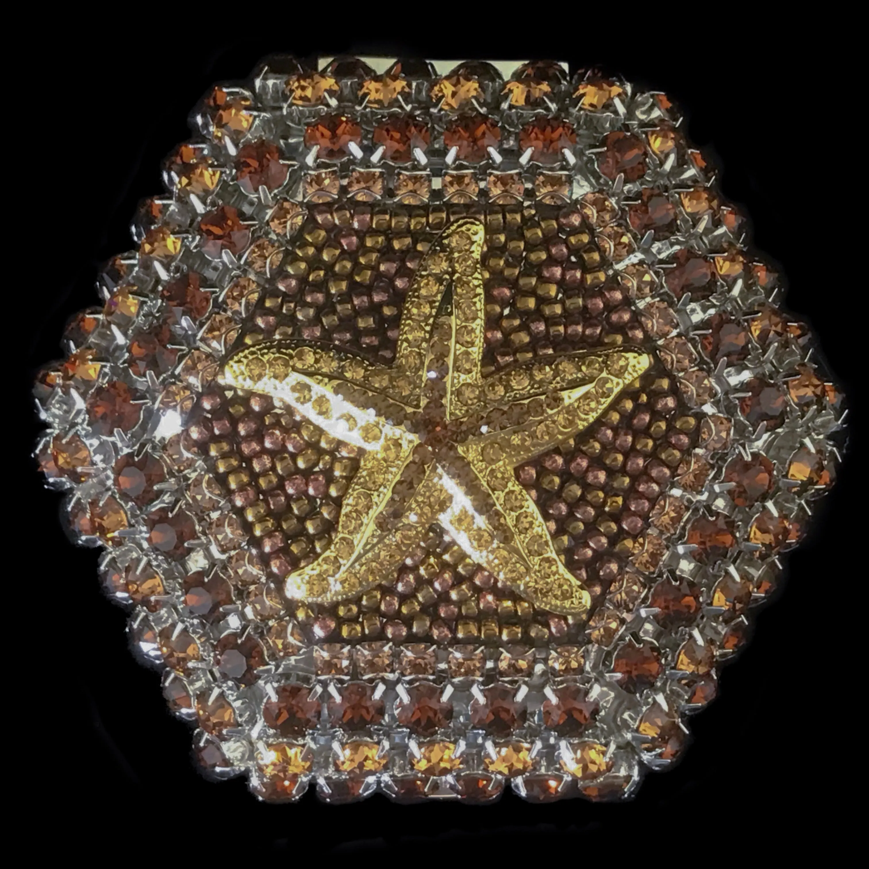 Topaz Gold Starfish Hexagon Ring Box Featuring Premium Crystals