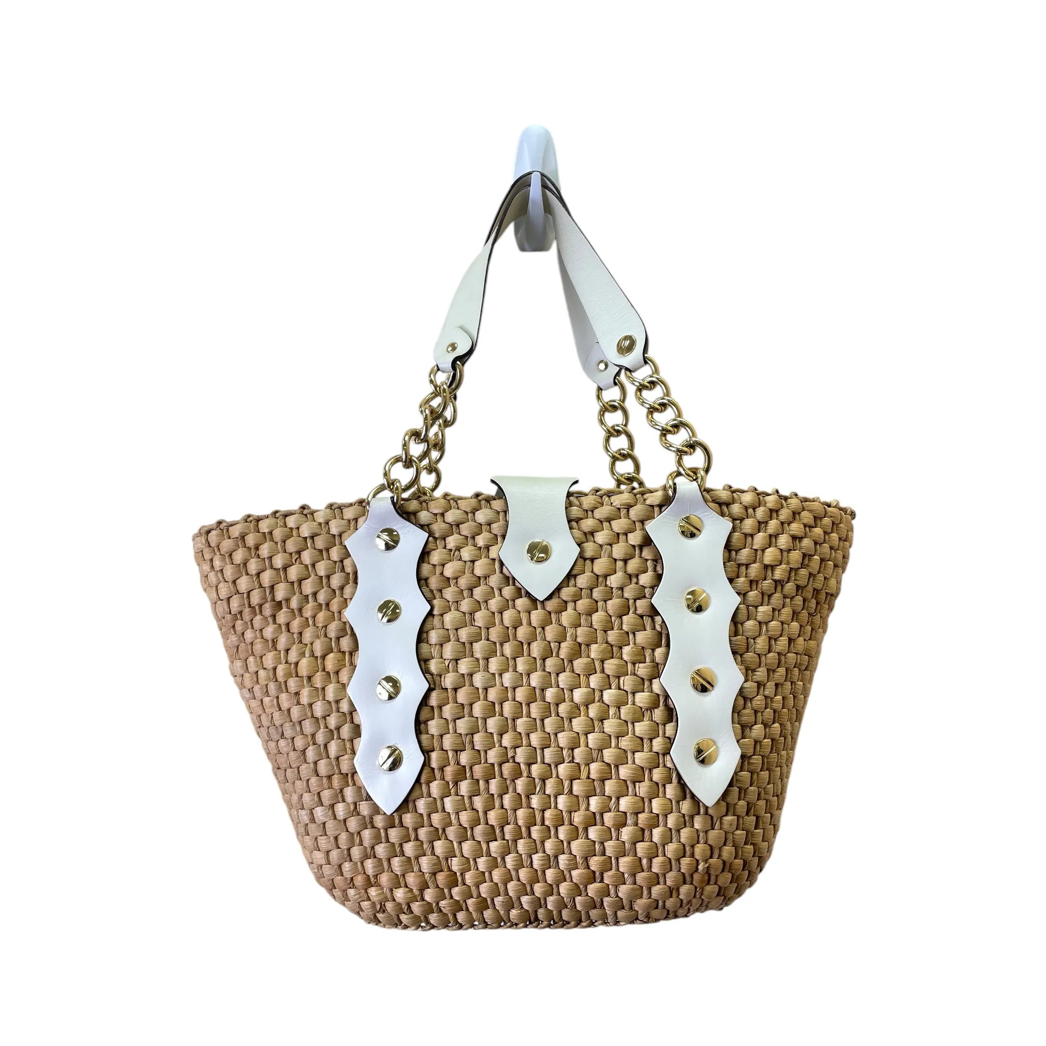Tote Designer By Michael Kors In Cream & Tan, Size:Large