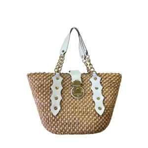 Tote Designer By Michael Kors In Cream & Tan, Size:Large
