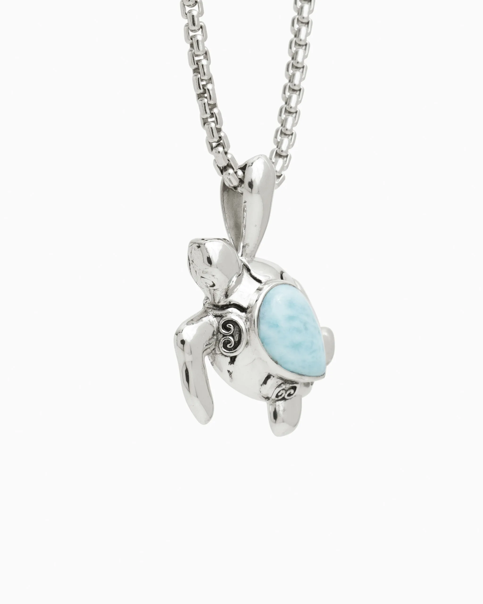 Turtle Pendant with Large Stone - Larimar
