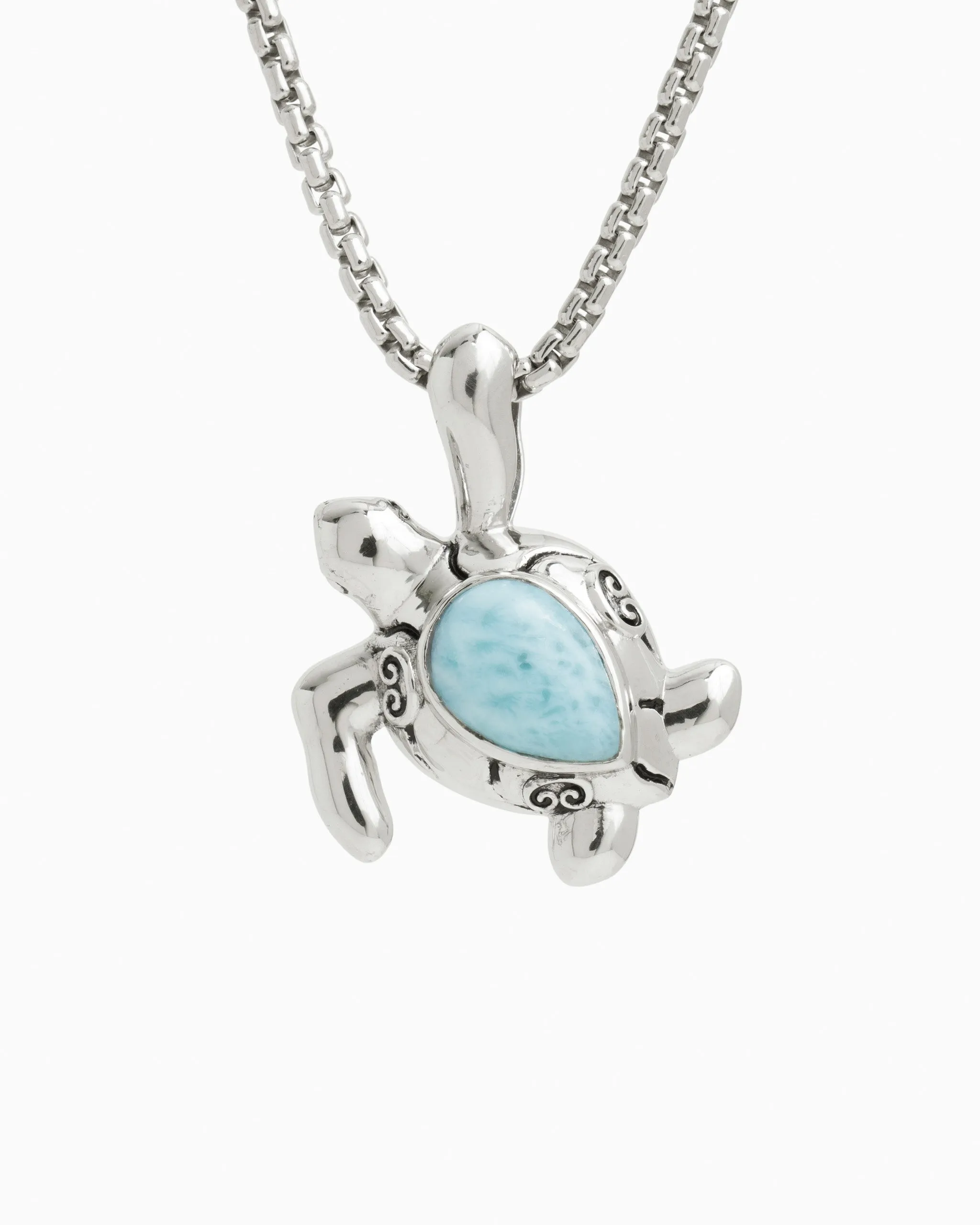 Turtle Pendant with Large Stone - Larimar