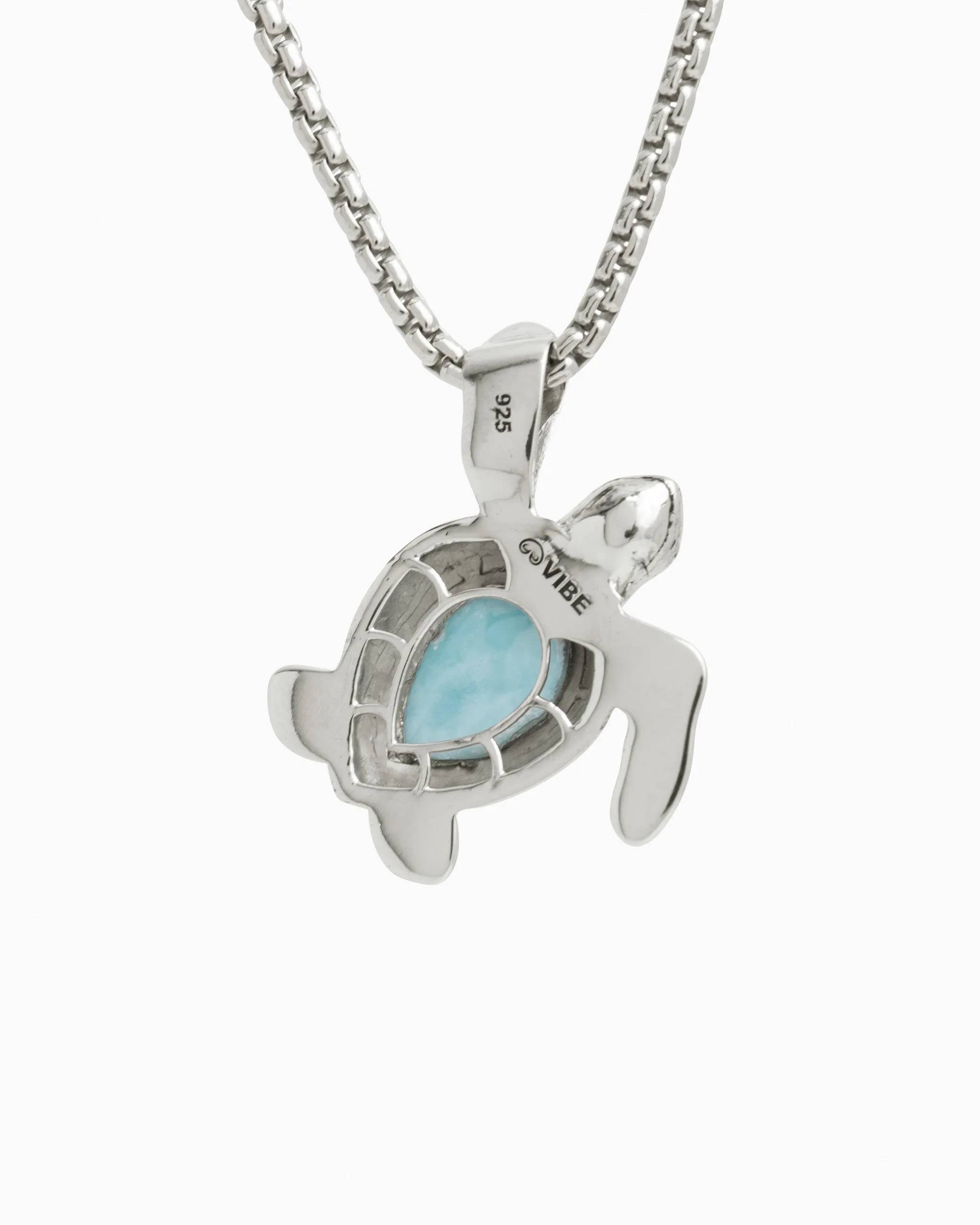 Turtle Pendant with Large Stone - Larimar
