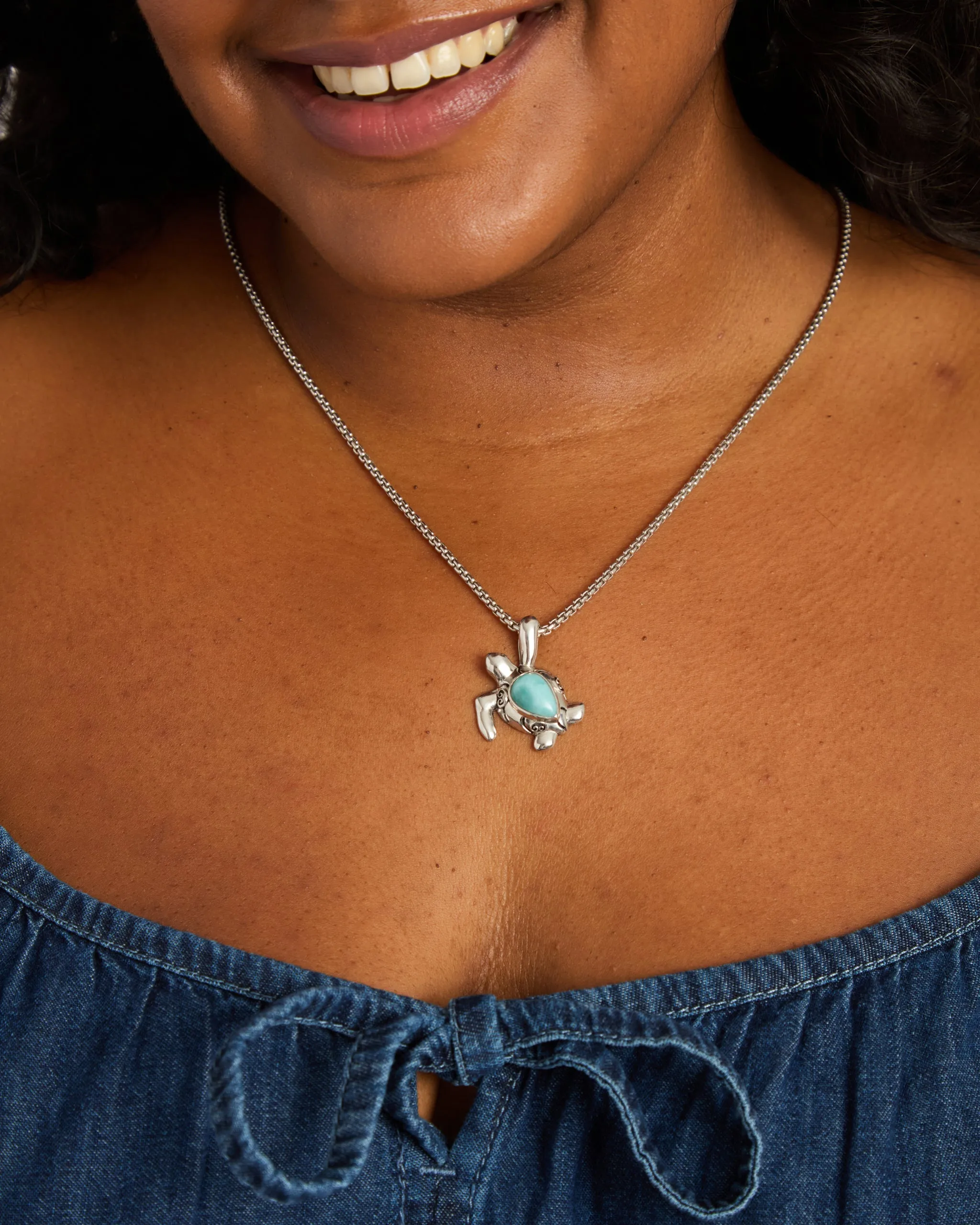 Turtle Pendant with Large Stone - Larimar