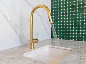 Unlacquered Brass Kitchen Faucet - Pull Down Solid Brass Sink Faucet