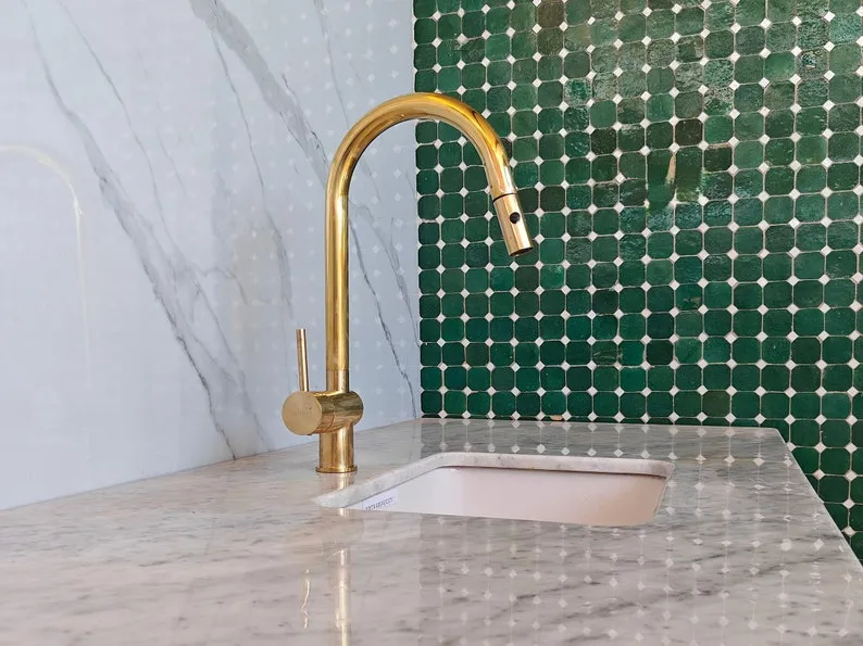 Unlacquered Brass Kitchen Faucet - Pull Down Solid Brass Sink Faucet