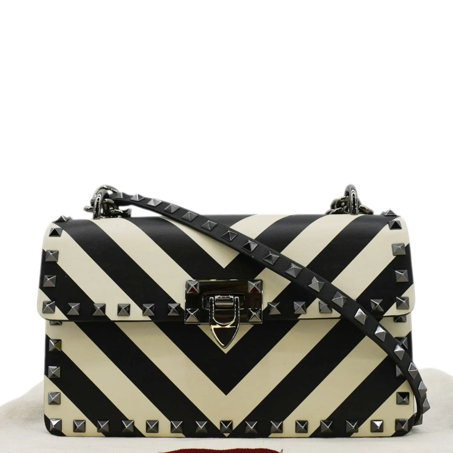 VALENTINO Garavani Rockstud V-Stripe Leather Crossbody Bag Black