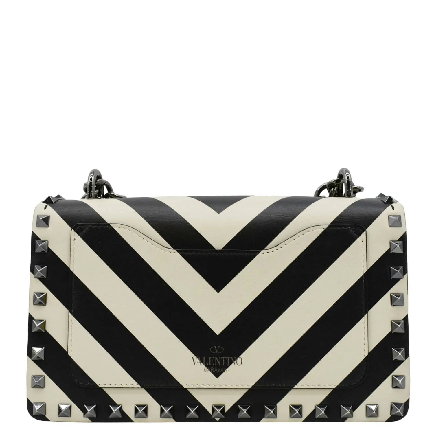 VALENTINO Garavani Rockstud V-Stripe Leather Crossbody Bag Black