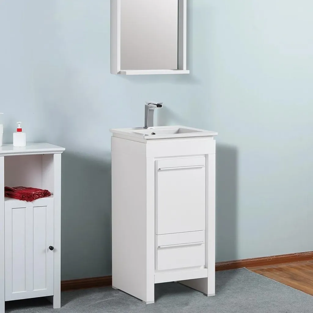 Venice 1 Door and 1 Drawer Bathroom Vanity with Single Sink - Floor Mount - 16" Wood/Gloss White