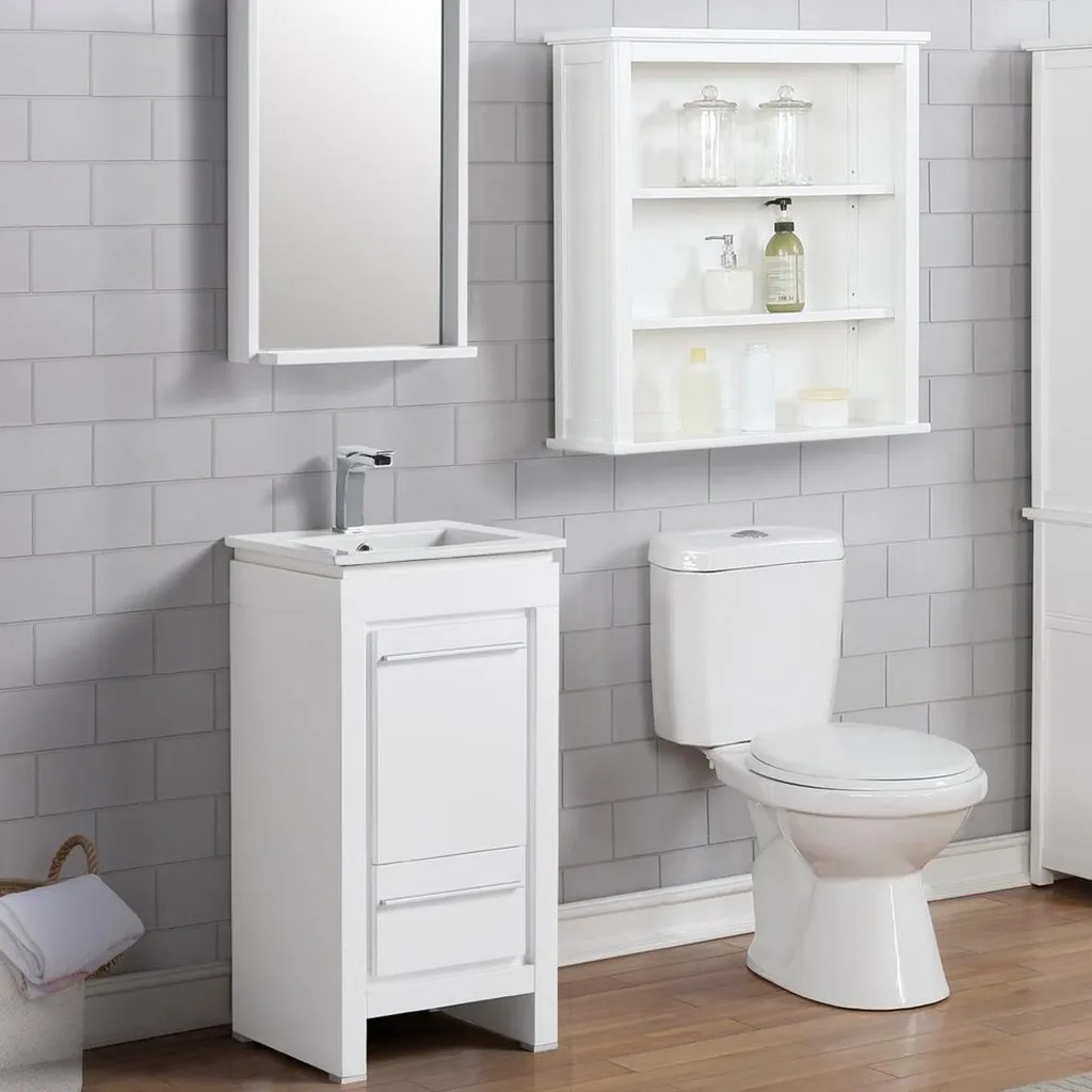Venice 1 Door and 1 Drawer Bathroom Vanity with Single Sink - Floor Mount - 16" Wood/Gloss White