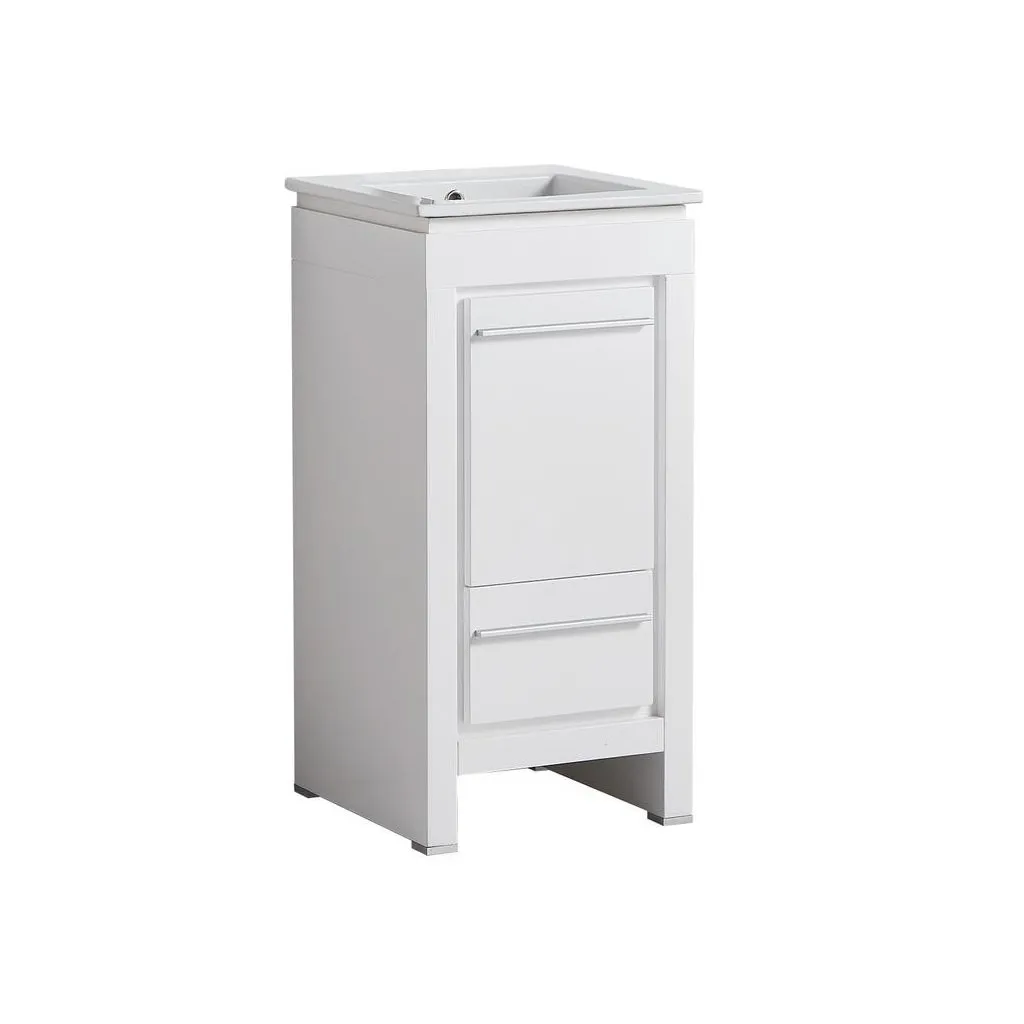 Venice 1 Door and 1 Drawer Bathroom Vanity with Single Sink - Floor Mount - 16" Wood/Gloss White