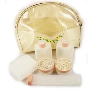 Vintage 6Pc Travel Set In Hand Painted Zipper Bag 1950S