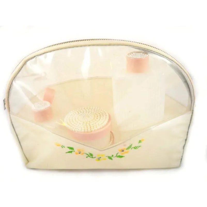 Vintage 6Pc Travel Set In Hand Painted Zipper Bag 1950S