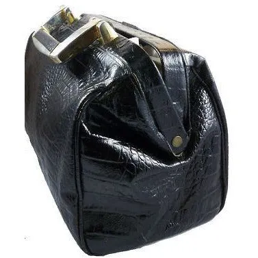 Vintage Black Faux Croc Satchel  Purse Amelia Berko 1970S X large