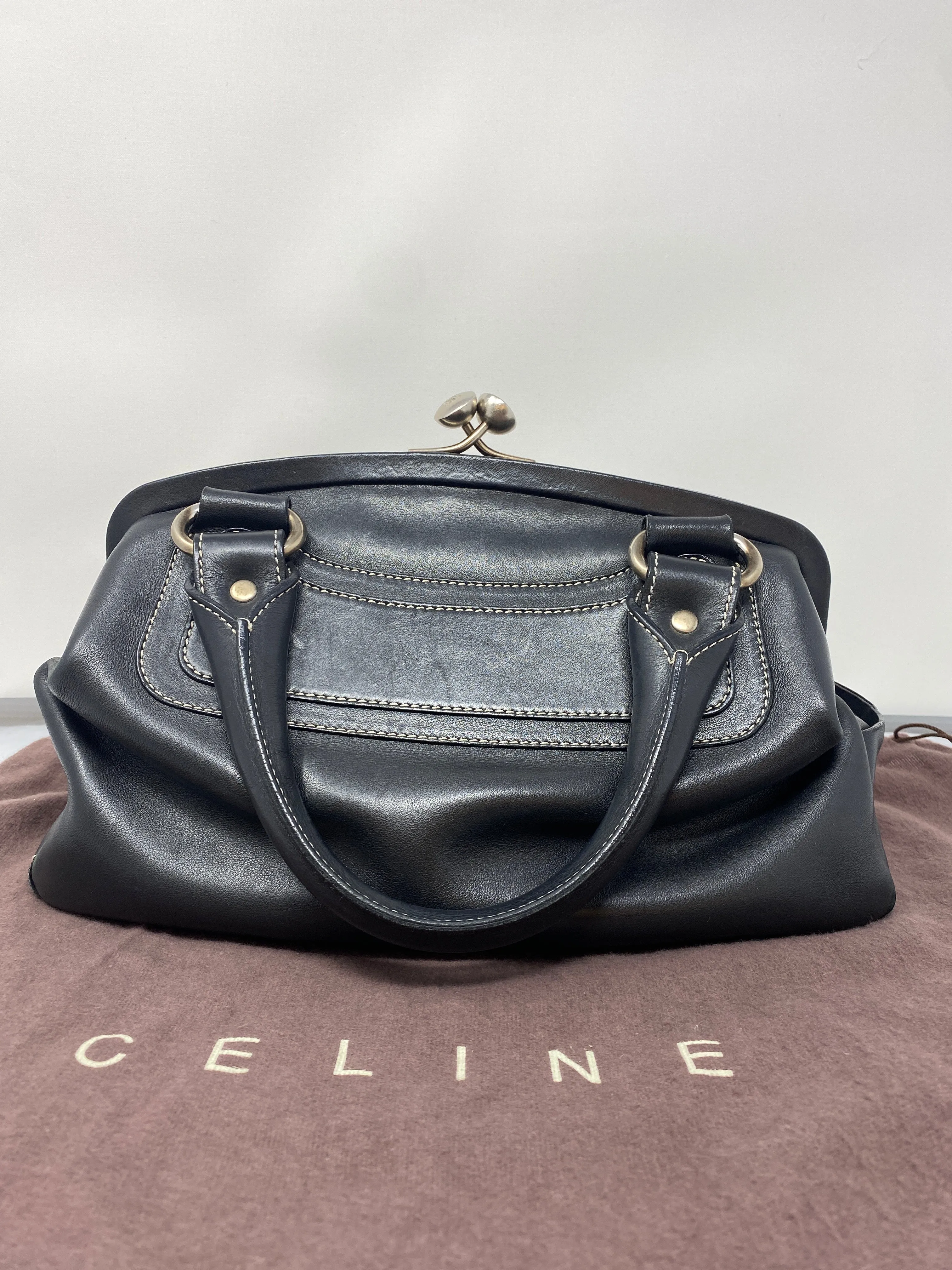 Vintage: CELINE Black Top Handle "boogie" Bowler Bag