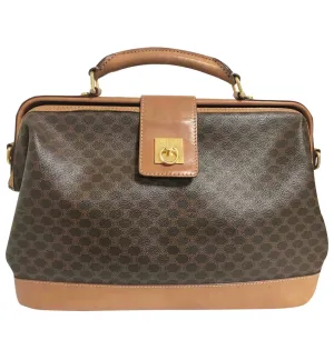 Vintage Celine brown macadam blaison doctor bag with tanned brown leather trimming. Classic unisex use bag. riri zipper