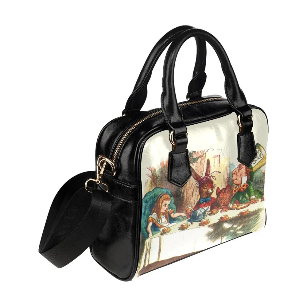 Vintage Illustration Alice In Wonderland Tea Party Handbag  Bowler Bag Purse