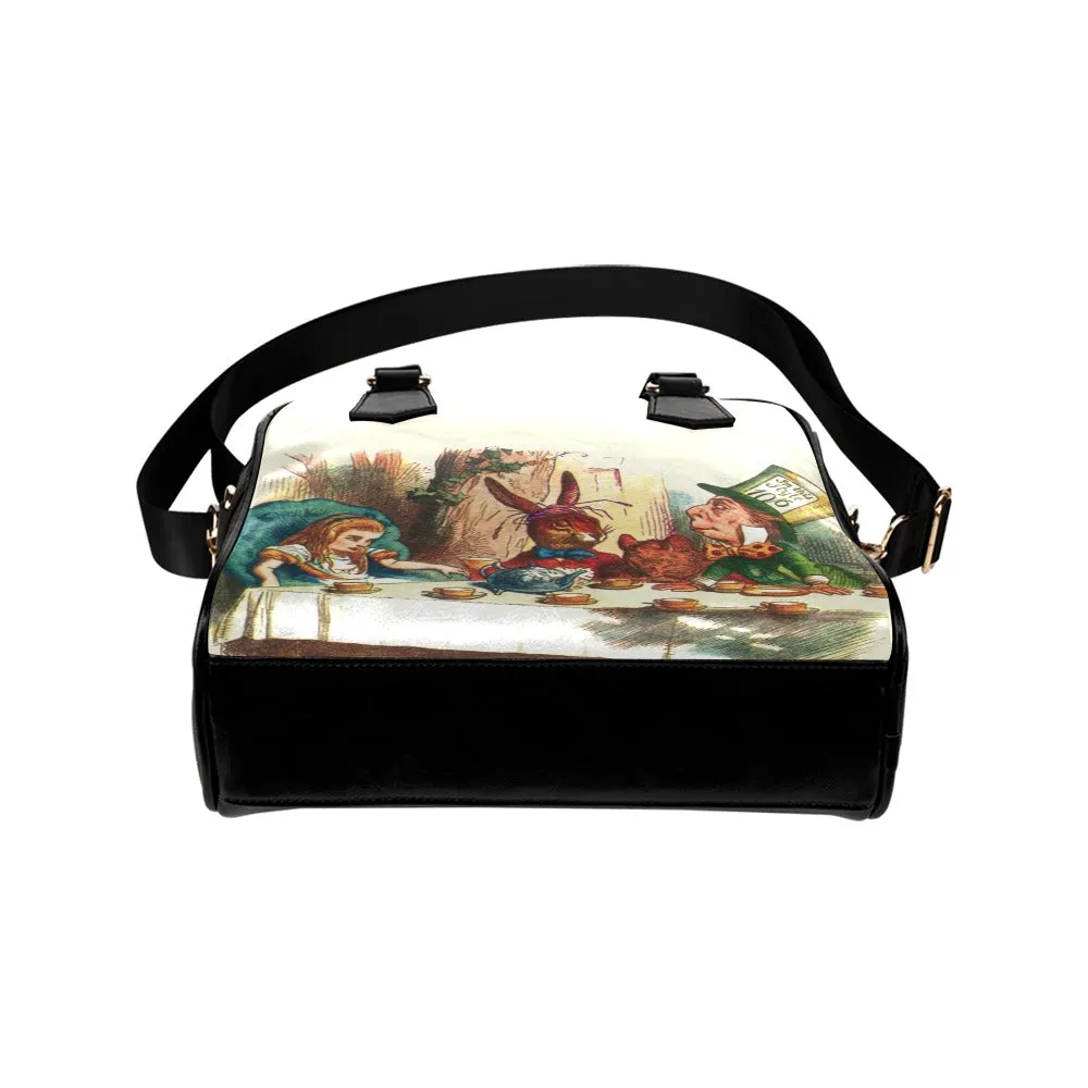 Vintage Illustration Alice In Wonderland Tea Party Handbag  Bowler Bag Purse