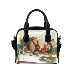 Vintage Illustration Alice In Wonderland Tea Party Handbag  Bowler Bag Purse