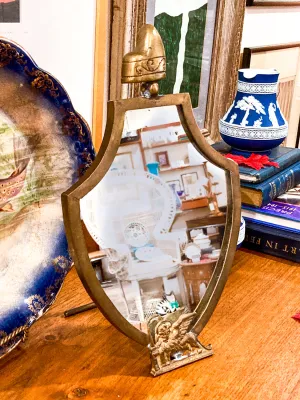 Vintage Italian Brass Venetian Doge Cap St Mark Lion Shield Table Top Mirror