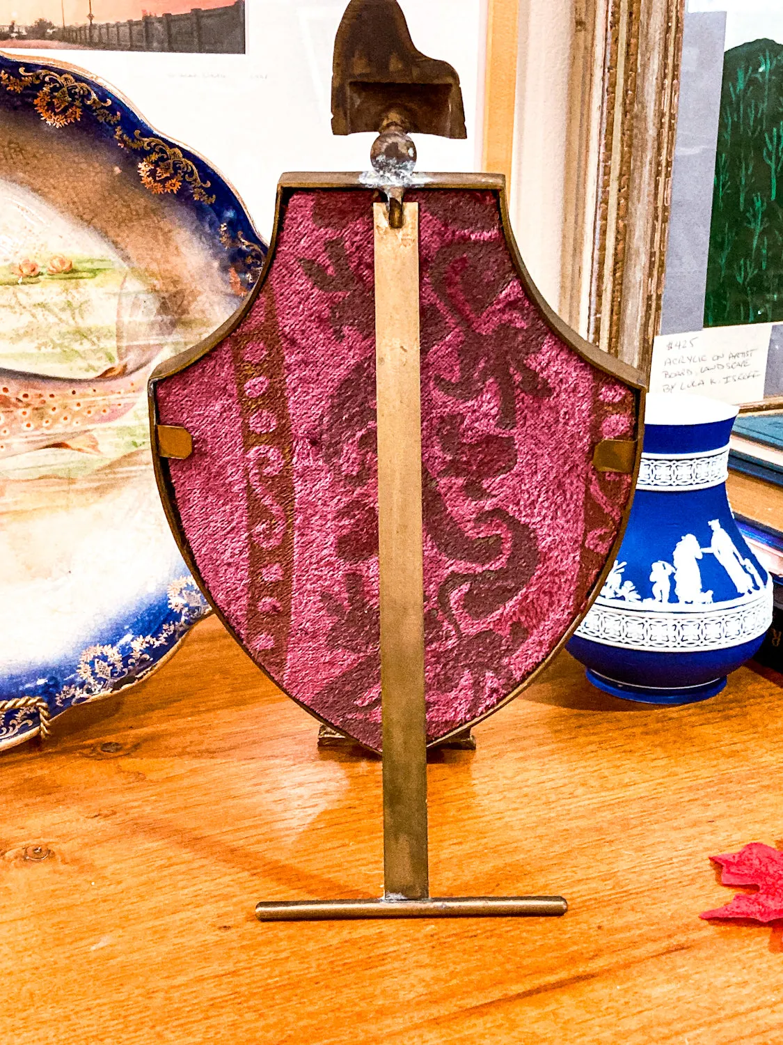 Vintage Italian Brass Venetian Doge Cap St Mark Lion Shield Table Top Mirror
