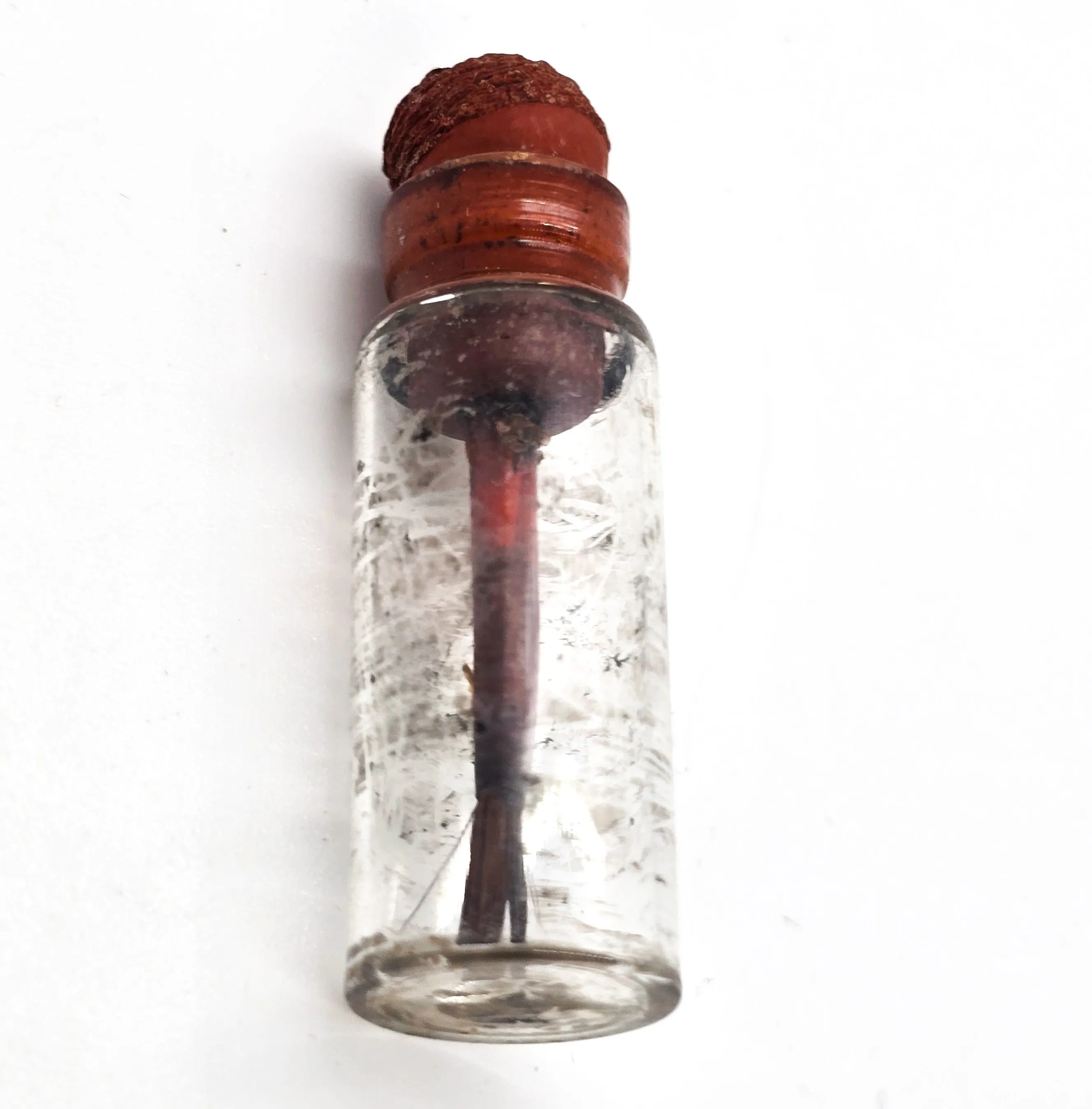 Vintage liquid black eye liner glass jar with stuck original rubber top and brush