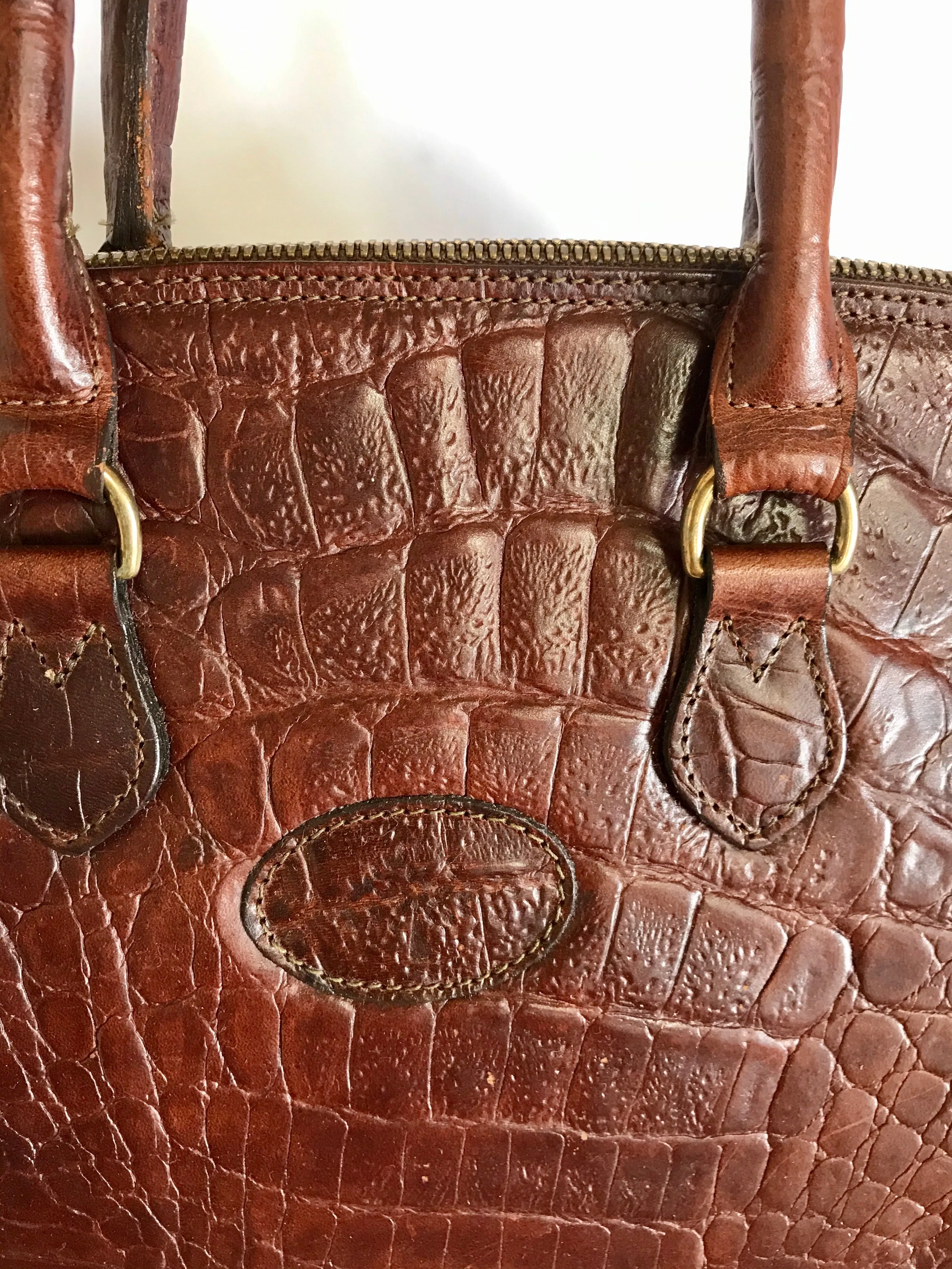 Vintage Mulberry croc embossed leather birkin mini doctor's bag style handbag. Classic masterpiece back in the old era of Roger Saul. 061022