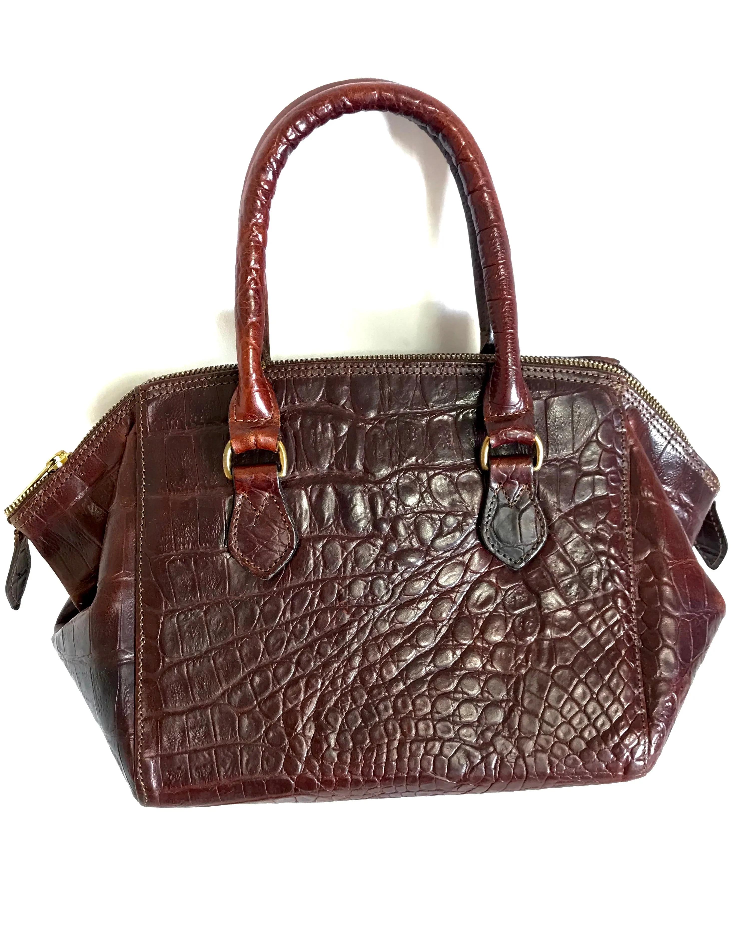 Vintage Mulberry croc embossed leather birkin mini doctor's bag style handbag. Classic masterpiece back in the old era of Roger Saul. 061022