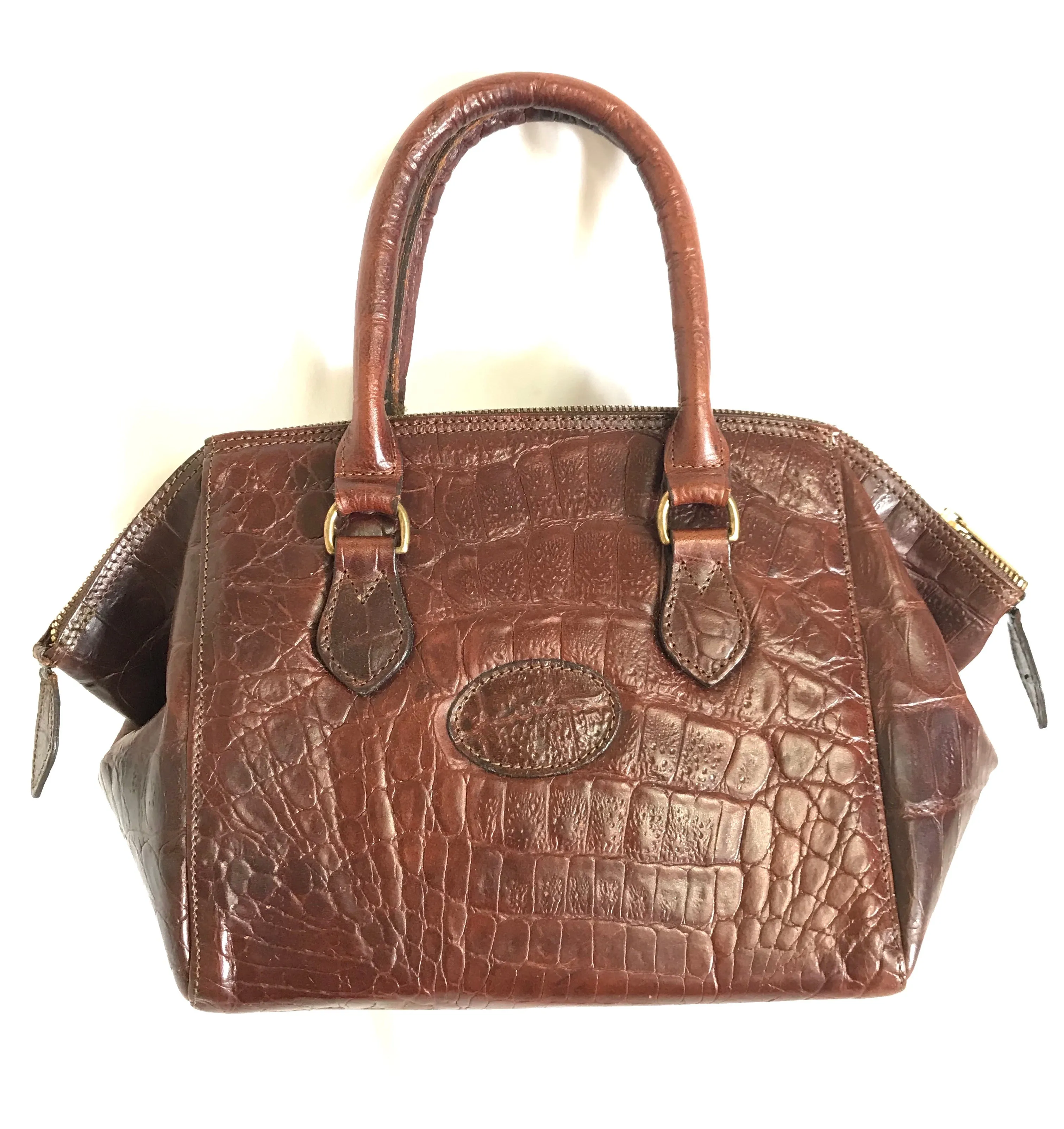 Vintage Mulberry croc embossed leather birkin mini doctor's bag style handbag. Classic masterpiece back in the old era of Roger Saul. 061022
